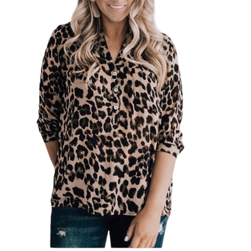 Impressions Mimosa Party Shift Leopard Print Top Size Small